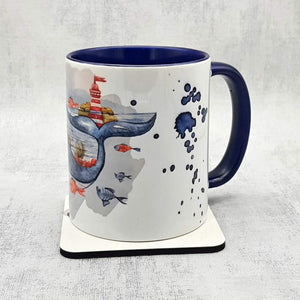 Love whales mug and coaster, Ceramic tableware, personalised mug and coaster