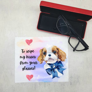 Soft cloth for eyeglasses, lens, spectacles, screens, Cavalier King Charles spaniel dog lover gift