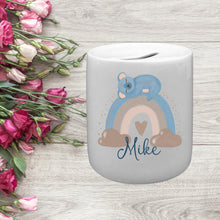 Load image into Gallery viewer, Personalised money box, Rainbow baby animals piggy bank, Christening gift, New baby gift, First birthday