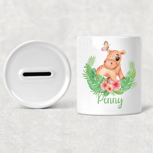 Personalised jungle money box, Custom initial name piggy bank, New baby gift, First birthday, Jungle nursery decor