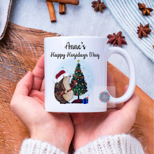 Personalised Christmas mug, Hedgehog mug, Christmas tableware gift, Secret Santa gift