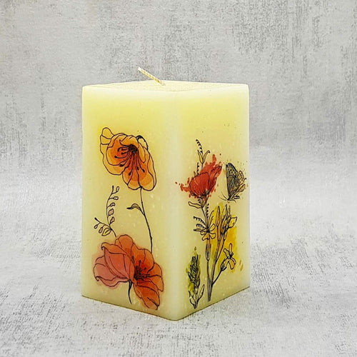 Summer vibes decorative square candle, summer floral design, birthday present, indoor and outdoor decor