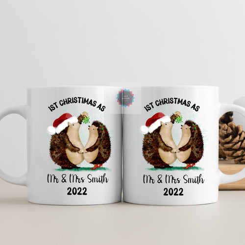 Personalised First Christmas as married Mr & Mrs cermaic mugs, keepsake gift