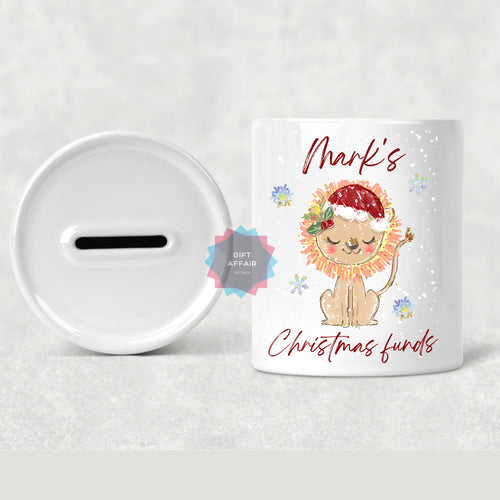 Personalised Christmas animals ceramic money box, personalised piggy bank gift