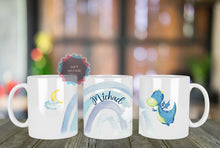 Load image into Gallery viewer, Personalised purprle or blue dragon mug, gift for child, sister, best firend, brother