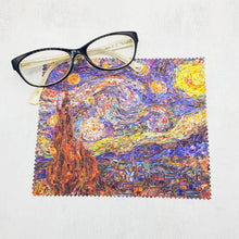 Load image into Gallery viewer, Van Gogh Starry Night collage soft cloth for eyeglasses, lens, spectacles, screens, owl lover gift