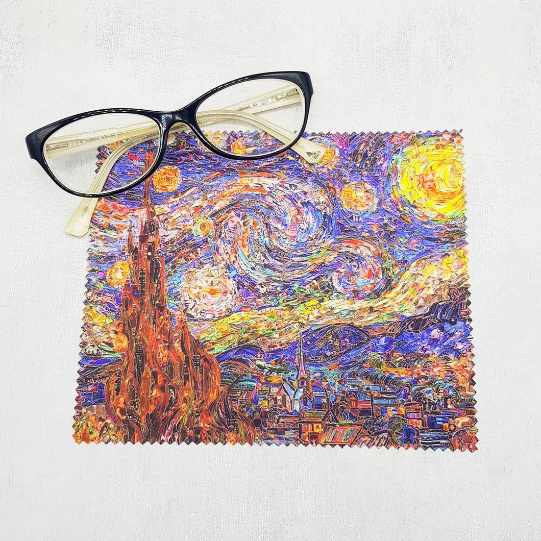 Van Gogh Starry Night collage soft cloth for eyeglasses, lens, spectacles, screens, owl lover gift