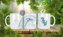 Load image into Gallery viewer, Personalised purprle or blue dragon mug, gift for child, sister, best firend, brother