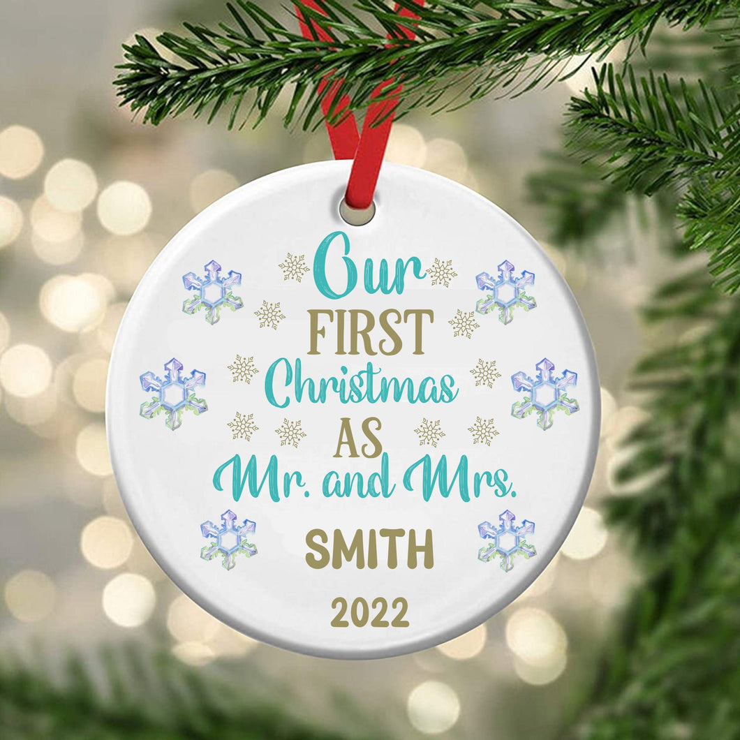 First Christmas as Mr and Mrs personalised hanging ornament, 1st Christmas bauble, keepsake tree decoration