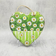 Load image into Gallery viewer, Floral slate heart, Pansies and daisies hanging wall decor, indoor, garden and outdoor decor, gift idea