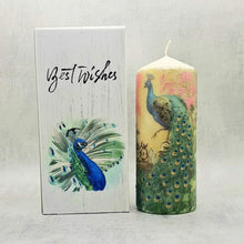 Load image into Gallery viewer, Large pillar candle, decorated candle, 3D effect, Royal Peacocks, Decorative candle, Unique gift, Art candle