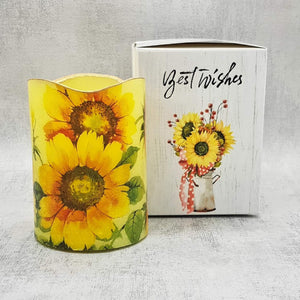 Sunflowers flameless pillar candle, unique flickering candle decor night light, gift, safe for children and pets