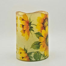 Load image into Gallery viewer, Sunflowers flameless pillar candle, unique flickering candle decor night light, gift, safe for children and pets