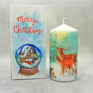 Decorative deer in the forest candle, Festive candle gift and decor, Secret Santa gift