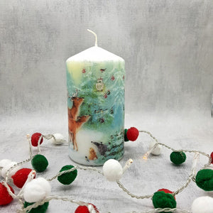 Decorative deer in the forest candle, Festive candle gift and decor, Secret Santa gift