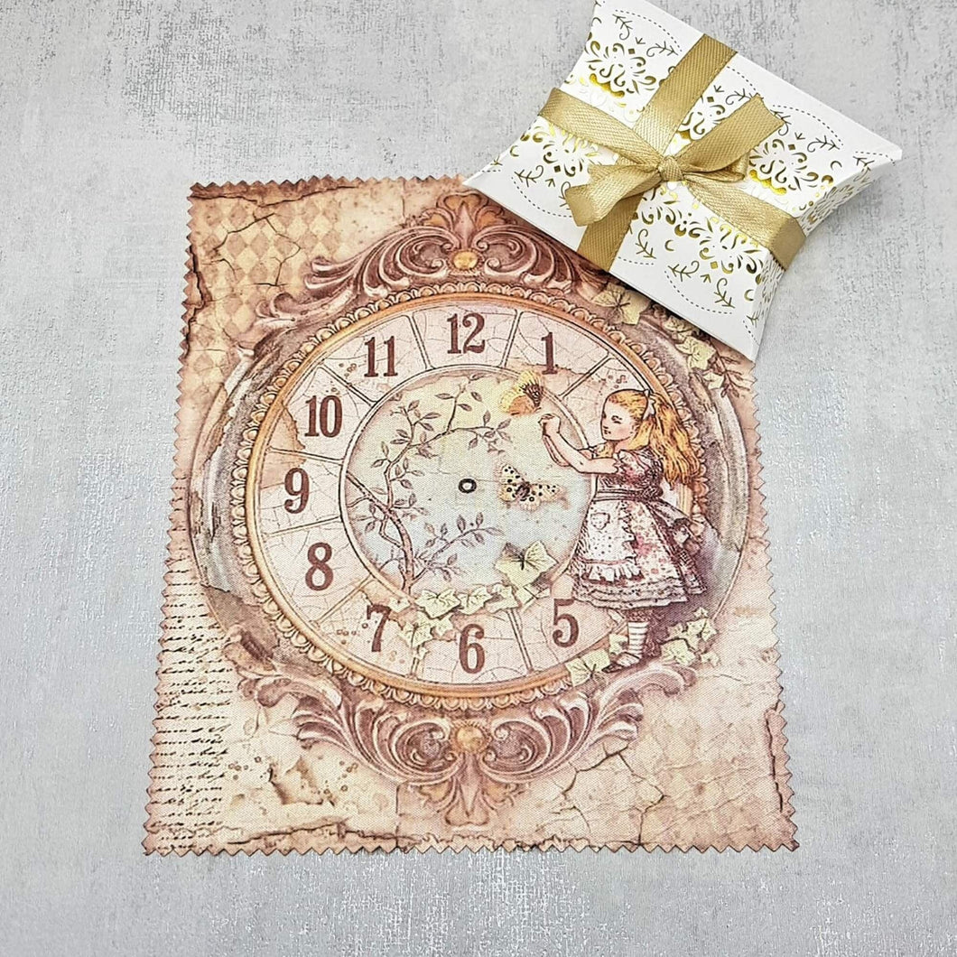 Alice and the Clock soft cloth for eyeglasses, lens, spectacles, screens, small gift