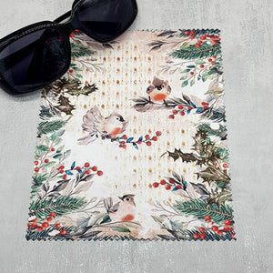 Winter birds soft cloth for eyeglasses, lens, spectacles, screens, Christmas stocking filler, small gift