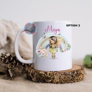 Personalised Fairy girl mug, Rainbow fairy mug, Hot chocolate mug gift, Birthday gift, Gift for daughter, sister