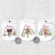 Load image into Gallery viewer, Personalised rainbow fairy ceramic piggy bank, Ceramic money box, Magic fairy Birthday gift, keepsake for girls