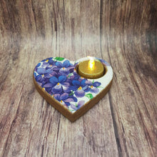Load image into Gallery viewer, Tealight candle holder, wooden heart shaped candle holder and flameless candle set