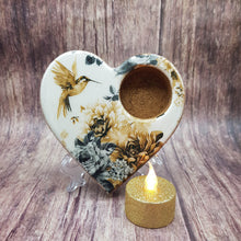 Load image into Gallery viewer, Tealight candle holder, wooden heart shaped candle holder and flameless candle set