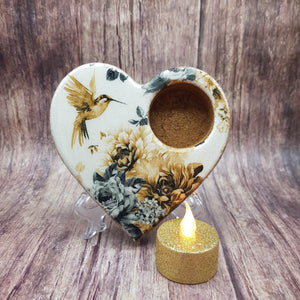 Tealight candle holder, wooden heart shaped candle holder and flameless candle set