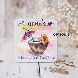 Personalised cocktail coasters, tableware, home and garden decor, letter box gift, birthday gift