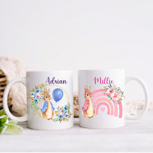 Load image into Gallery viewer, Personalised PPeter rabbit mug, Rainbow bunny mug, Hot chocolate mug gift, Birthday gift, Gift for daughter, sister