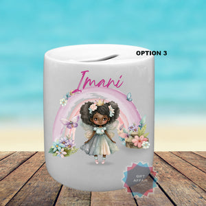 Personalised rainbow fairy ceramic piggy bank, Ceramic money box, Magic fairy Birthday gift, keepsake for girls