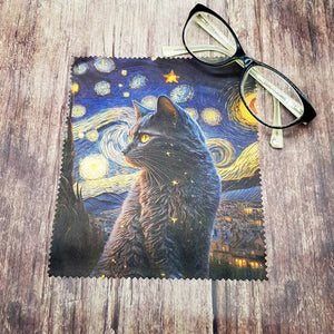 Personalised starry cat soft cloth for eyeglasses, lens, spectacles, screens, unique small gift