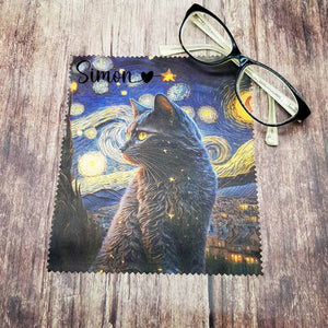 Personalised starry cat soft cloth for eyeglasses, lens, spectacles, screens, unique small gift