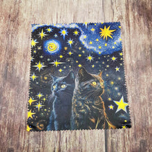 Load image into Gallery viewer, Personalised two starry black cats soft cloth for eyeglasses, lens, spectacles, screens, unique small gift