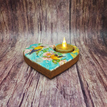 Load image into Gallery viewer, Wooden tea light candle holder, heart shaped candle holder and LED candle set