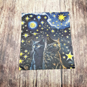 Personalised two starry black cats soft cloth for eyeglasses, lens, spectacles, screens, unique small gift