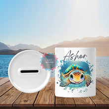 Load image into Gallery viewer, Personalised sea turtle ceramic piggy bank, Ceramic money box, Birthday gift for children