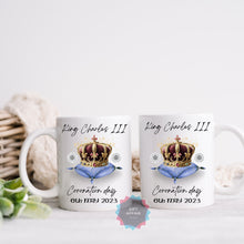 Load image into Gallery viewer, King Charles III Coronation mug, coaster, Royal souvenir, Coronation keepsake, memorabilia mug and coaster