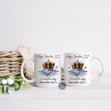 Load image into Gallery viewer, King Charles III Coronation mug, coaster, Royal souvenir, Coronation keepsake, memorabilia mug and coaster