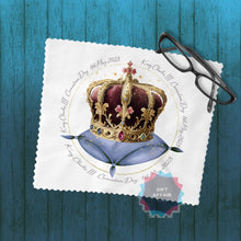 Load image into Gallery viewer, King Charles III keepsake cloth for eyeglasses, lens, spectacles, screens, unique small gift, royal memorabilia