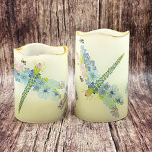 Load image into Gallery viewer, Flower dragonfly LED candles, Set of 2 flameless flickering pillar candles, spring home decor, Mothers day gift
