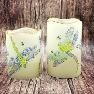 Flower dragonfly LED candles, Set of 2 flameless flickering pillar candles, spring home decor, Mothers day gift