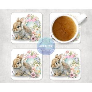 Easter bunny and egg coasters set, Four Easter coffee, tea coasters, Easter decor, Easter gift