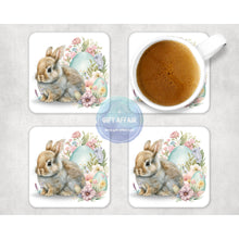 Load image into Gallery viewer, Easter bunny and egg coasters set, Four Easter coffee, tea coasters, Easter decor, Easter gift