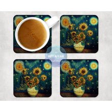 Load image into Gallery viewer, Van Gogh Sunflowers coasters set, art coasters, home and garden decor, letter box gift, 4 MDF coasters