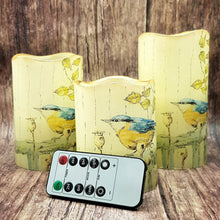 Load image into Gallery viewer, Set of 3 decorativeflameless flickering candles, Yellow tit LED candles, spring home decor