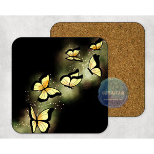 Neon Butteflies coasters set, buttefly lover gift, home and garden decor, letter box gift, 4 MDF coasters