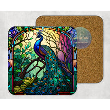 Load image into Gallery viewer, Peacock coasters set, tableware, home and garden decor, letter box gift, 4 MDF coasters