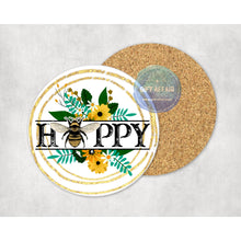 Load image into Gallery viewer, Bee Happy coaster, tableware, home and garden decor, letter box gift, MDF coaster, new home gift