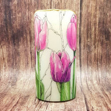 Load image into Gallery viewer, Pink tulips decorative flameless pillar candle gift, floral flickering LED candle