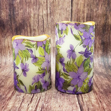 Load image into Gallery viewer, Clematis LED decorative candles, Set of 2 flameless flickering pillar candles, spring home decor