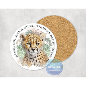 Leopard affirmation coasters, personalised motivation coffee tea drink coasters, indoor outdoor garden table decor, letterbox gift